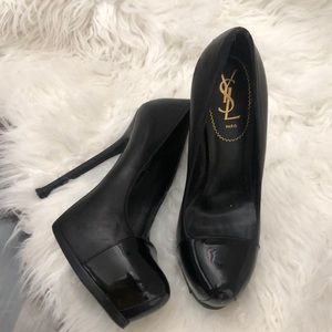 YSL Tribtoo leather patent cap heels 39 black